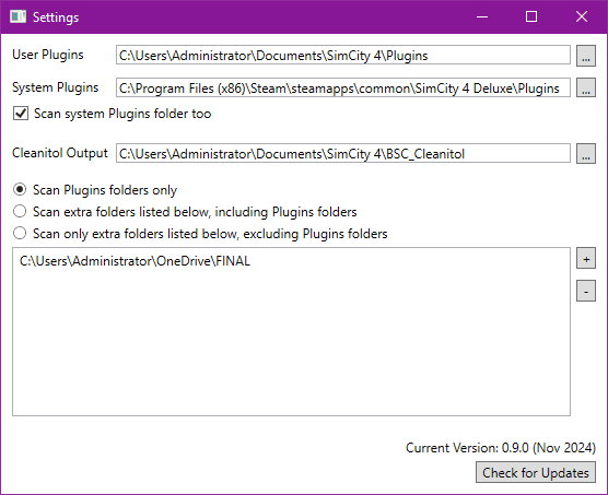 Settings Panel Screenshot